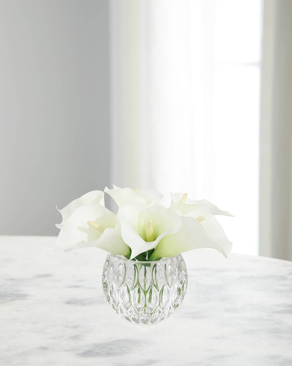 Elegant Calla 13" Faux Floral Arrangement in Glass Bowl